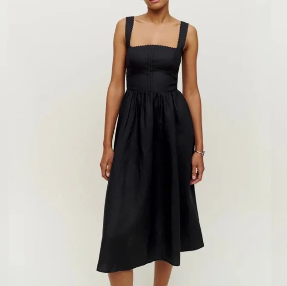 Reformation Tagliatelle Black Linen Midi Dress 6 - Picture 16 of 16